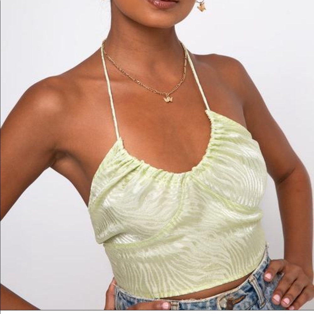Motel rocks- HALTRI CROP TOP SATIN ZEBRA PISTACHIO